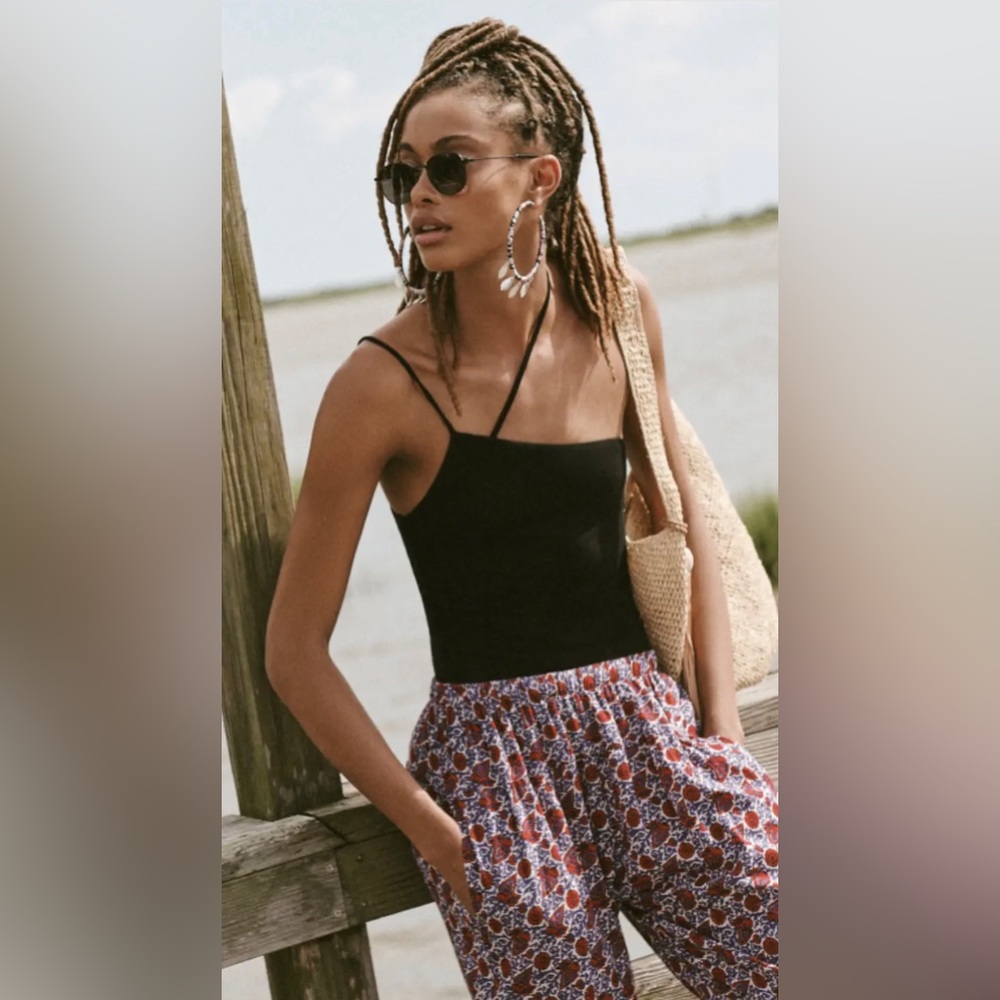 Enza Costa Black Slim Strap Tank Top